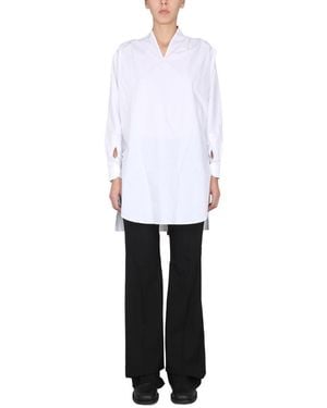Raf Simons V-Neck Cotton Top With Bow-Detail Collar - White