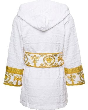 Versace Short Bathrobe With Baroque Motif, Cotton - White