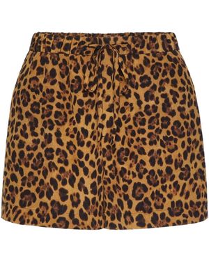 Valentino Animalier Crepe De Chine Shorts - Brown