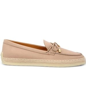 Tod's Raffia Weaving Silky Nubuck Loafers - Brown