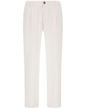 Herno Linen And Cotton Poplin Pants With Elasticated Waistband And Front Pleats - White