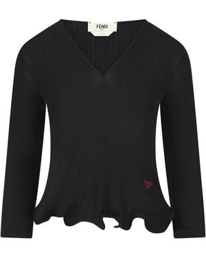 Fendi V-Neck T-Shirt - Black