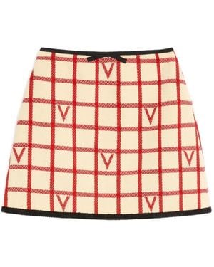 Valentino Grid-Patterned Mini Skirt - Red