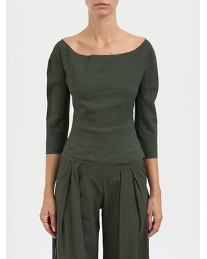 Cortana Linen And Viscose Top - Green