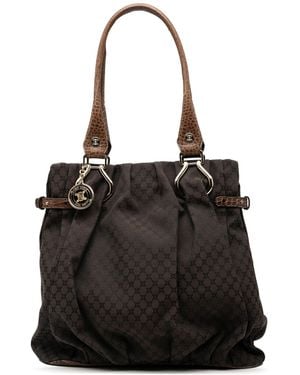 Celine Embossed Leather Trimmed Macadam Canvas Vertical Tote - Black