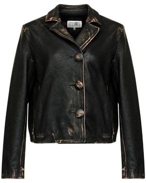 MM6 by Maison Margiela Leather Jacket Calf Leather - Black