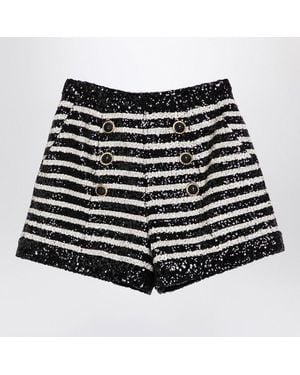 Balmain Striped Shorts With Sequins - Black