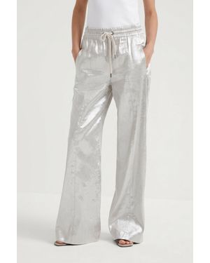 Brunello Cucinelli Linen Wide Leg Pants - Gray