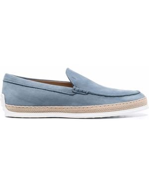 Tod's Slip-Ons Nubuck Loafers With Raffia Weaving - Blue