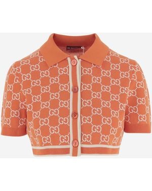 Gucci Gg Motif Cotton Polo Shirt - Orange