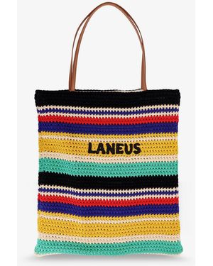 Laneus Crochet Shoulder Bag With Embroidered Logo - Blue
