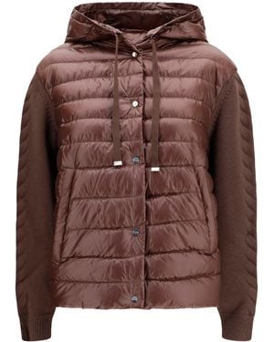 Herno Down Jacket With Wool Sleeves - Brown