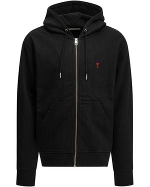 Ami Paris "Ami De Coeur" Zip-Up Sweatshirt - Black