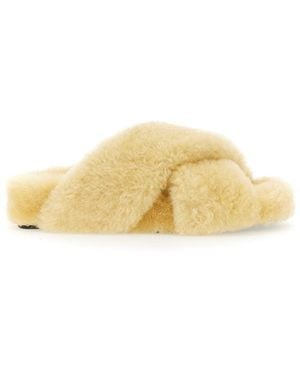 Jil Sander Shearling Sandal With Leather-Covered Sole - Yellow