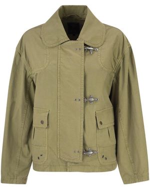 Fay Cropped Technical Cotton Jacket With Signature Hook Fastening - Green
