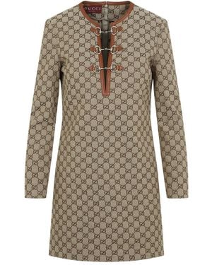 Gucci Gg Jacquard Fabric Dress - Brown