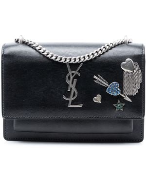 Saint Laurent Mini Calfskin Monogram Lucky Charms Sunset Wallet On Chain - Black