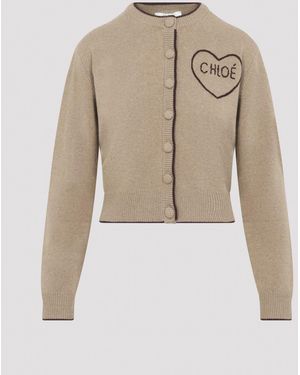 Chloé Fitted Logo Cardigan - Natural