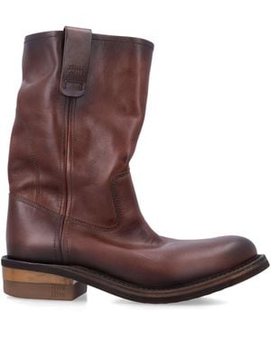 Miu Miu Foule Leather Booties - Brown