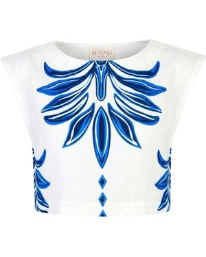 Beyond By Vera Piper Top, Palm Springs Print - Blue