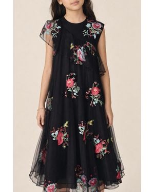 Dior Kids's Floral Embroidered Dress - Black