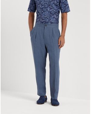 Brunello Cucinelli Ocean Linen Pleated Pants - Blue