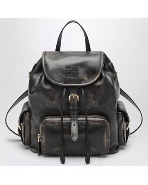 Miu Miu Coffee Lambskin Backpack - Black