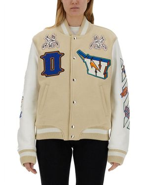 Off-White c/o Virgil Abloh Mixed Colors Thunderbolt Varsity Bomber Jacket - Multicolor