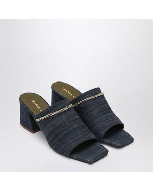 MARIA LUCA High Strap Denim Sandals With Chain Detail - Blue
