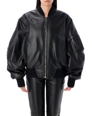 The Attico Anja Leather Bomber Jacket - Black