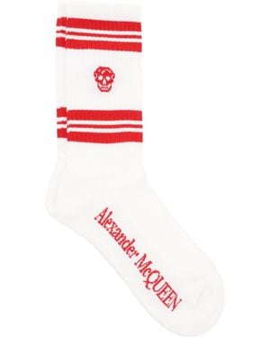 McQueen Striped Skull Logo Socks - Red