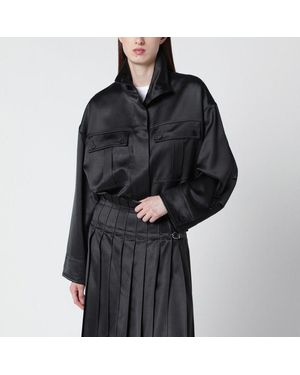 DURAZZI MILANO Dark Glossy Viscose Shirt Jacket - Black