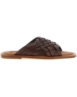 Miu Miu Waxed Leather Sandals - Brown
