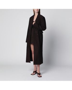 ROTATE BIRGER CHRISTENSEN Dark Doublebreasted Suede Coat - Black