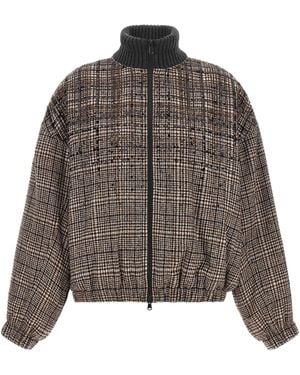 Brunello Cucinelli Sequin Check Bomber Jacket - Brown