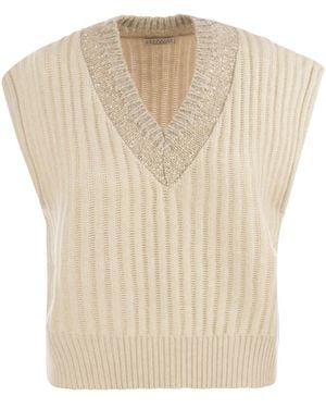 Brunello Cucinelli Marble Wool Ribbed Sleeveless Sweater - Natural