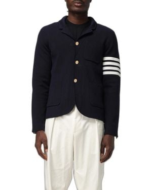 Thom Browne Single-Breasted Wool Jacket With Four-Bar Sleeve Detail - Blue