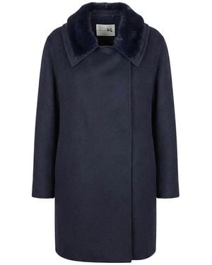 Manzoni 24 Cashmere Coat With Mink Details - Blue