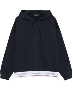 DSquared² Logo-Trim Drawstring Hoodie - Blue