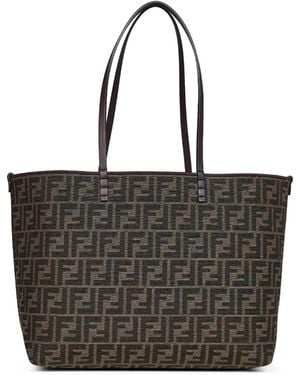 Fendi Tobacco Reversible Roll Medium Shopper - Black