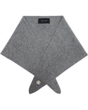 Simone Rocha Cashmere Neckerchief W/ Emb Scarf - Gray