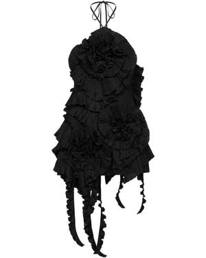 Blumarine Taffeta Dress With 3D Roses - Black