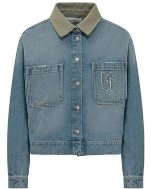 Ba&sh Vigilio Denim Jacket Khaki Collar - Blue