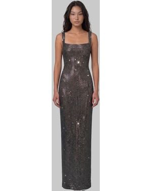 Self-Portrait Gunmetal Square Maxi Dress With Rhinestones - White