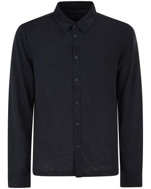 Majestic Stretch Linen Shirt With Front Button Fastening - Blue