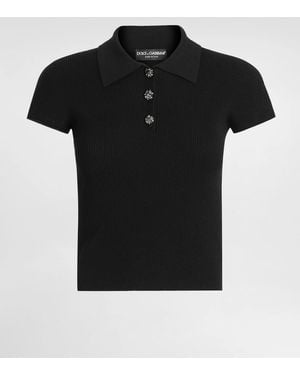 Dolce & Gabbana Ribbed Polo-Style Top - Black