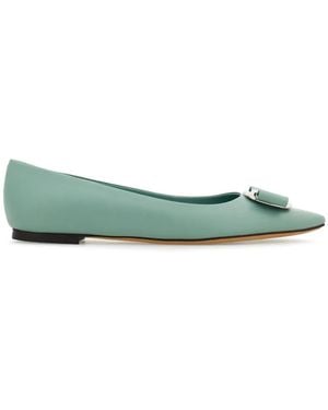 Ferragamo New Vara-Bow Lambskin Ballerina Shoes - Green