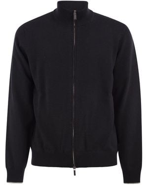 Peserico Virgin Wool And Cashmere Zip Cardigan - Blue