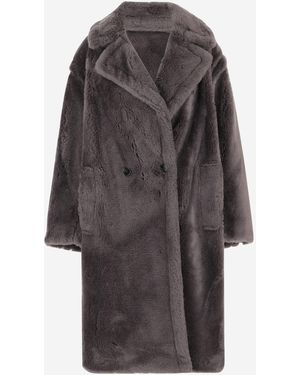 Stand Studio Double-Breasted Fur-Effect Wool Coat - Gray