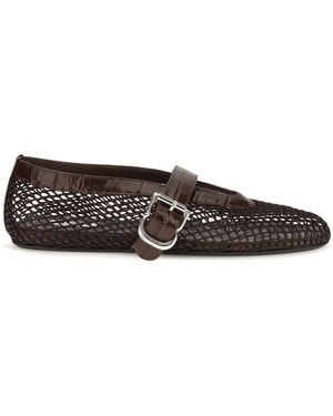 Alaïa Mesh And Crocodile-Print Leather Ballerinas - White